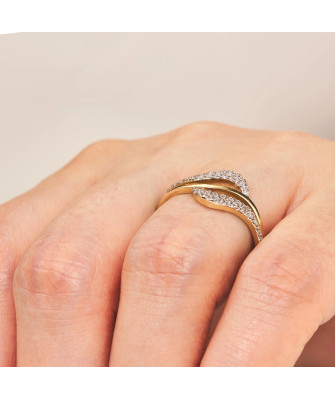 14k gold ring wave white stones