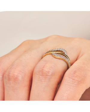 14k gold ring wave white stones