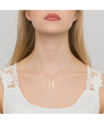 Gold celebrity necklace 14k (14k) large H diamond