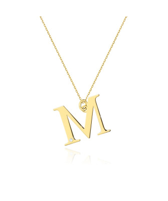 Gold celebrity necklace 14k (14k) large M diamond