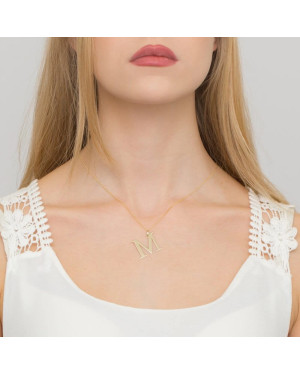 Gold celebrity necklace 14k (14k) large M diamond