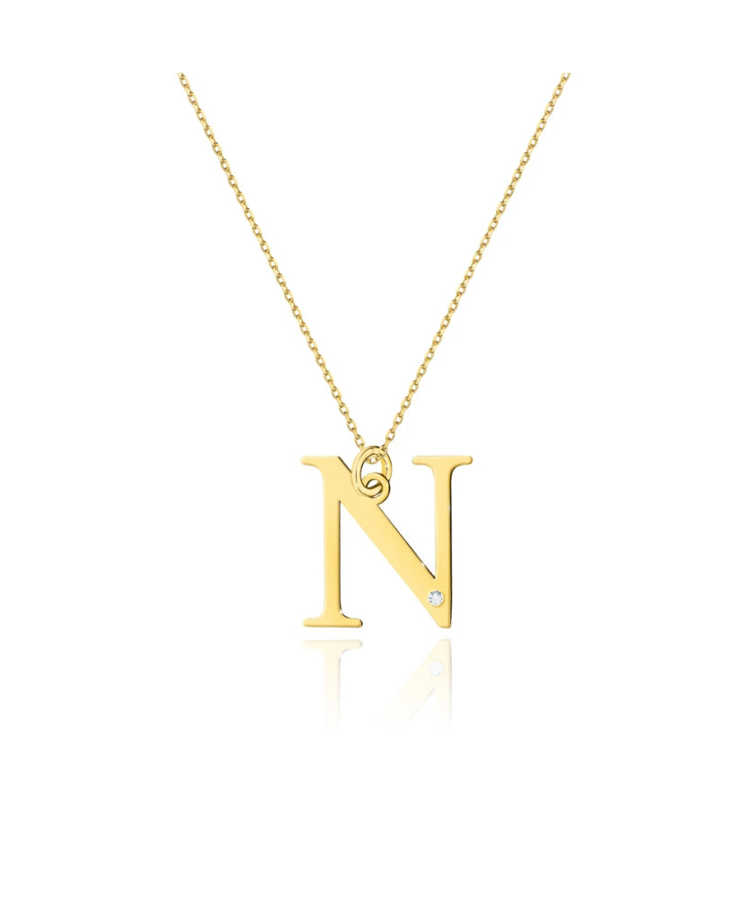 Gold celebrity necklace 14k (14k) large N diamond