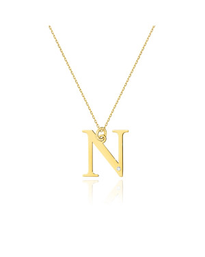 Gold celebrity necklace 14k (14k) large N diamond