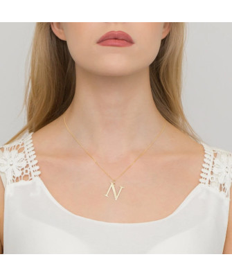 Gold celebrity necklace 14k (14k) large N diamond