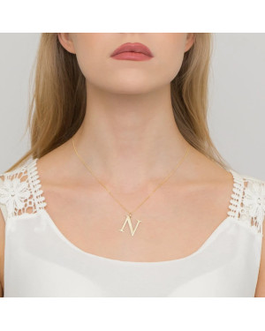 Gold celebrity necklace 14k (14k) large N diamond