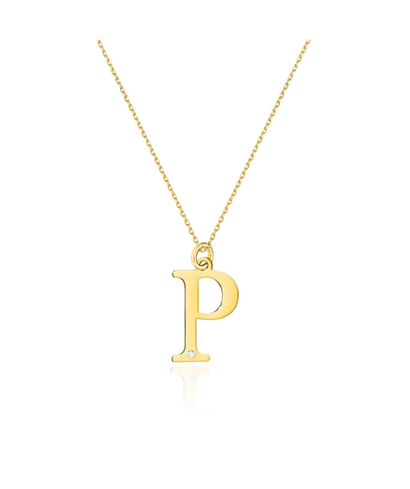 Gold celebrity necklace 14k (14k) large P diamond