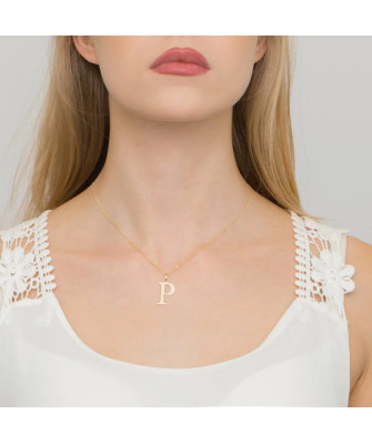 Gold celebrity necklace 14k (14k) large P diamond