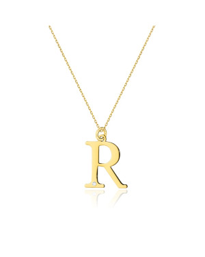 Gold celebrity necklace 14k (14k) large R diamond