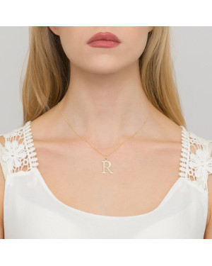 Gold celebrity necklace 14k (14k) large R diamond