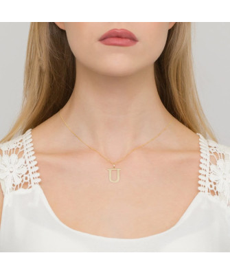 Gold celebrity necklace 14k (14k) large U diamond