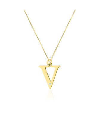 Gold celebrity necklace 14k (14k) large V diamond