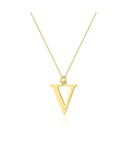 Gold celebrity necklace 14k (14k) large V diamond