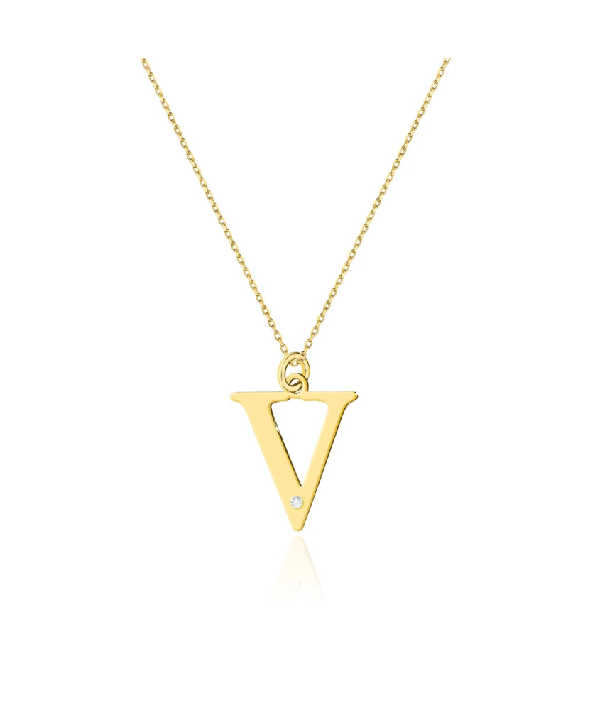 Gold celebrity necklace 14k (14k) large V diamond