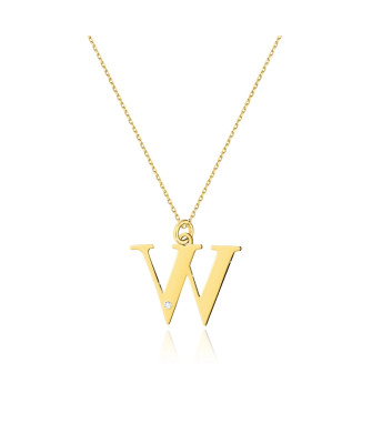 Gold celebrity necklace 14k (14k) large W diamond
