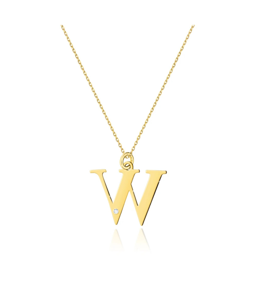 Gold celebrity necklace 14k (14k) large W diamond