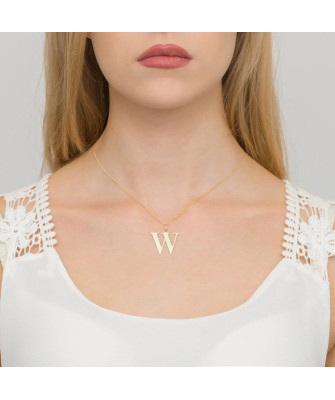 Gold celebrity necklace 14k (14k) large W diamond