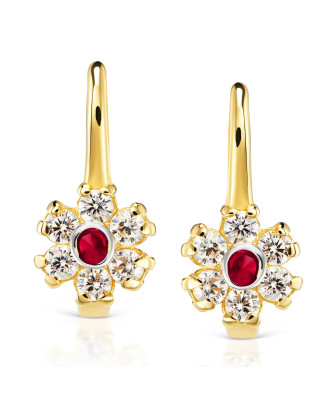 Earrings for a girl gold red zirconia 14k test
