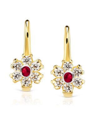 Earrings for a girl gold red zirconia 14k test