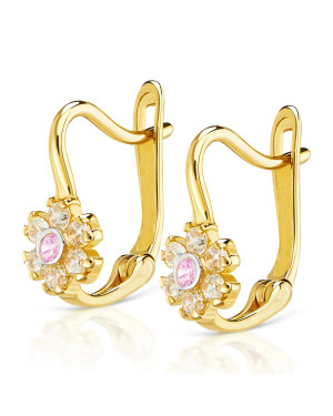 Earrings for a girl pink flower 14k gold test