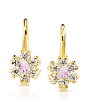 Earrings for a girl pink flower 14k gold test