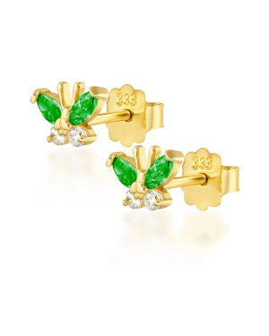 Green butterfly gold earrings 14k
