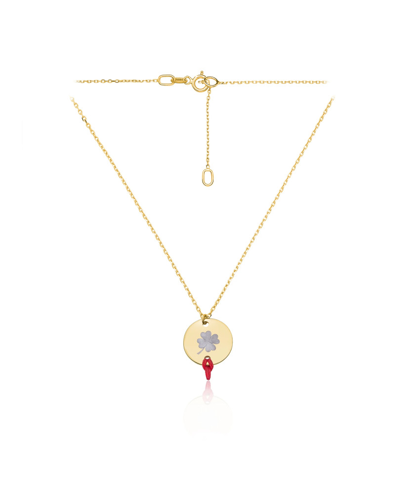 Gold necklace circle with clover 14k test NZ023P