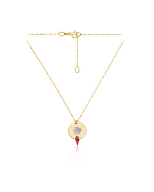 Gold necklace circle with clover 14k test NZ023P