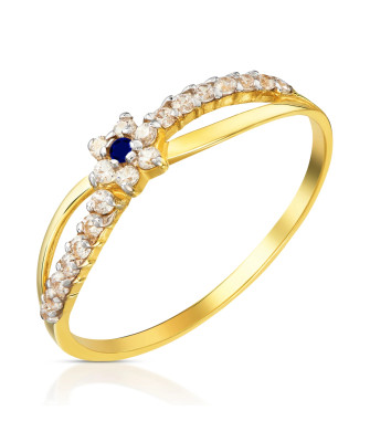 Thin ring with cubic zirconia 14k sapphire flower