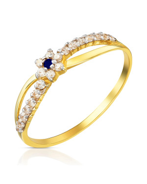 Thin ring with cubic zirconia 14k sapphire flower