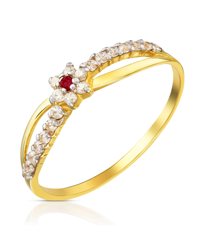 Thin ring with cubic zirconia 14k ruby flower