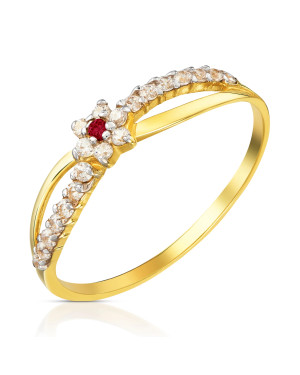 Thin ring with cubic zirconia 14k ruby flower