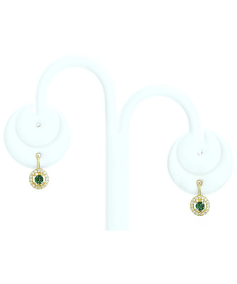 8K Gold Earrings with Green Cubic Zirconia and Leverback Clasp