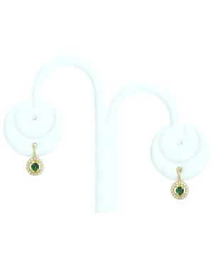 8K Gold Earrings with Green Cubic Zirconia and Leverback Clasp