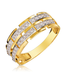 Gold ring wide band cubic zirconia 8k