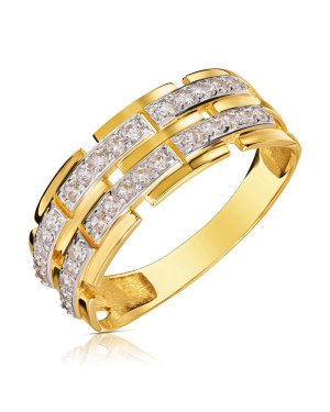 Gold ring wide band cubic zirconia 8k