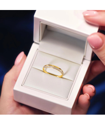 Obrączka pierścionek z cyrkoniami 14k