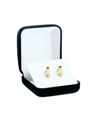 Gold earrings pink heart with cubic zirconia 14k