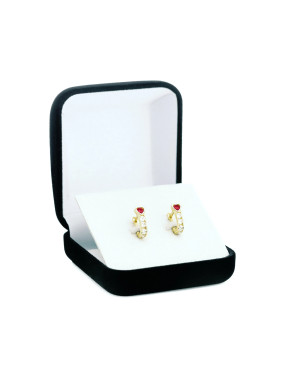 Gold earrings pink heart with cubic zirconia 14k