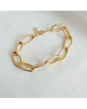 Pozłacana bransoletka duże ogniwa diamentowane