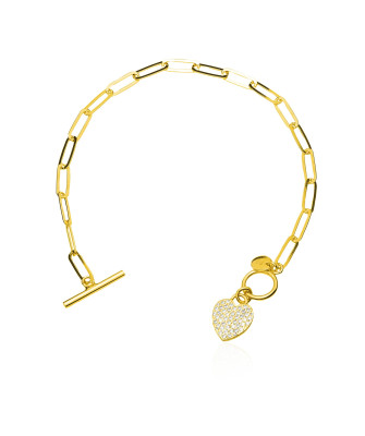 Gold-plated bracelet large links heart