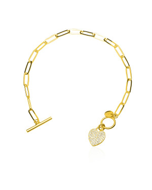 Gold-plated bracelet large links heart