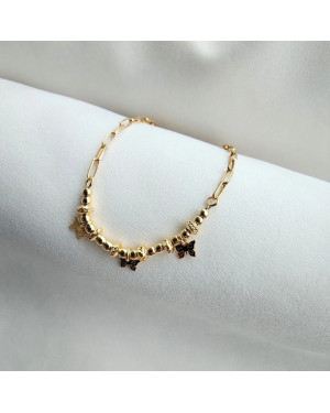 Gold-plated bracelet large links butterflies