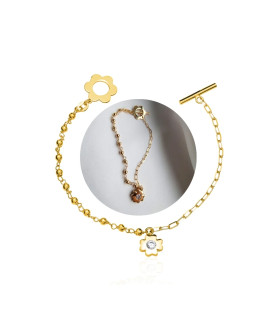 Gold-plated bracelet two flowers beads