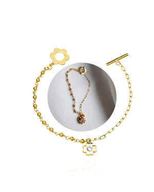 Gold-plated bracelet two flowers beads