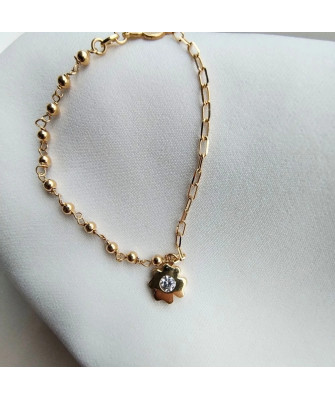 Gold-plated bracelet two flowers beads