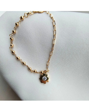 Gold-plated bracelet two flowers beads