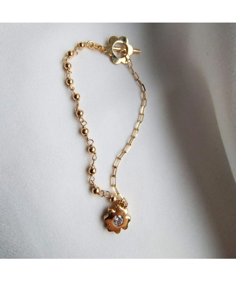 Gold-plated bracelet two flowers beads
