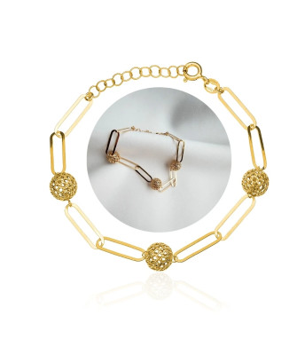Gold-plated bracelet large links filigree beads