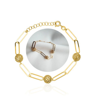 Gold-plated bracelet large links filigree beads