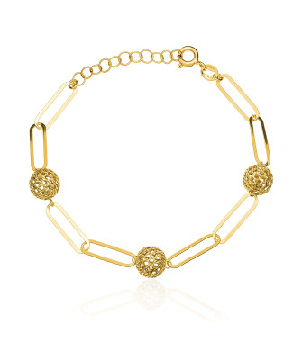 Gold-plated bracelet large links filigree beads
